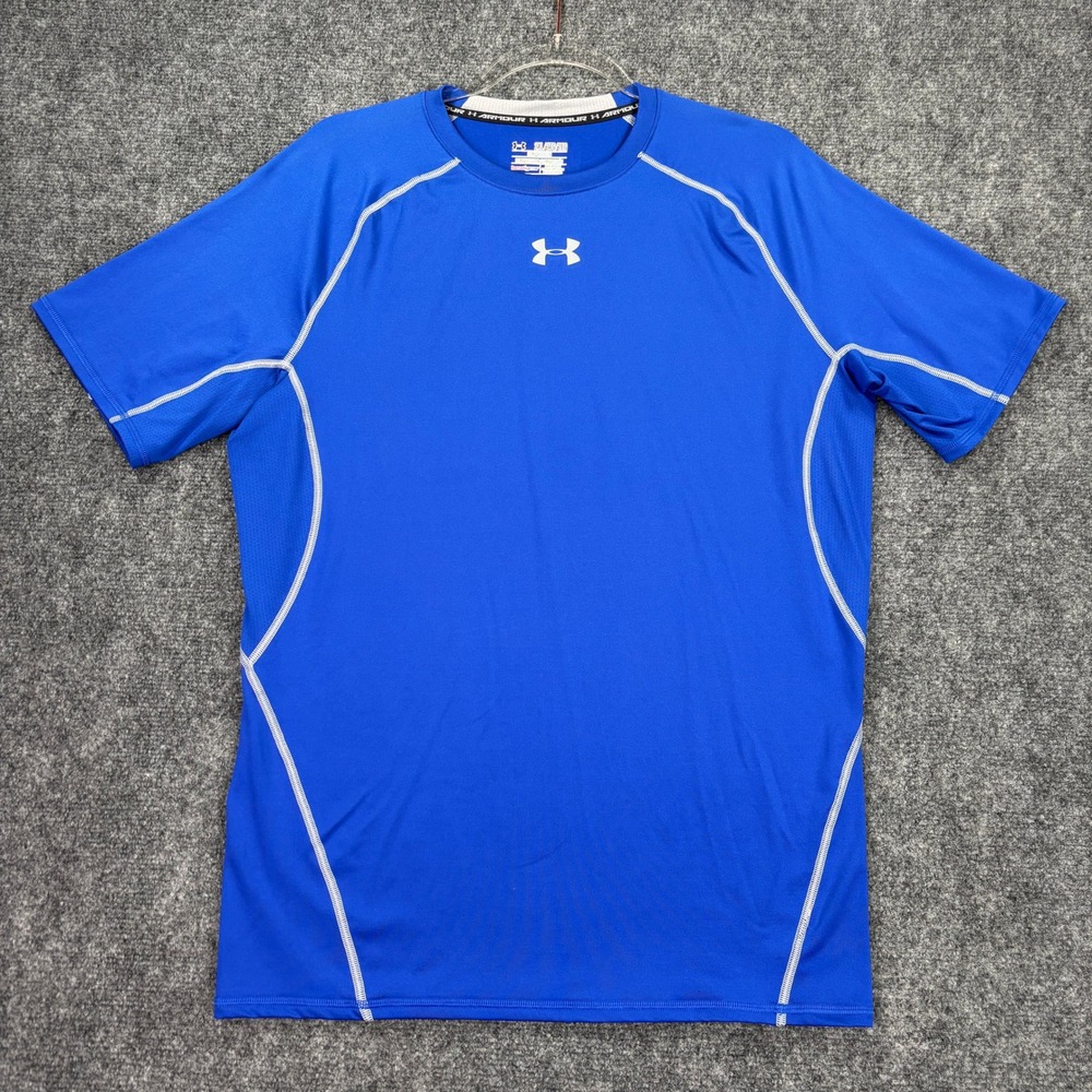 Under Armour HeatGear Compression Shirt Mens 2XL Blue‎ Short Sleeve Athletic Top
